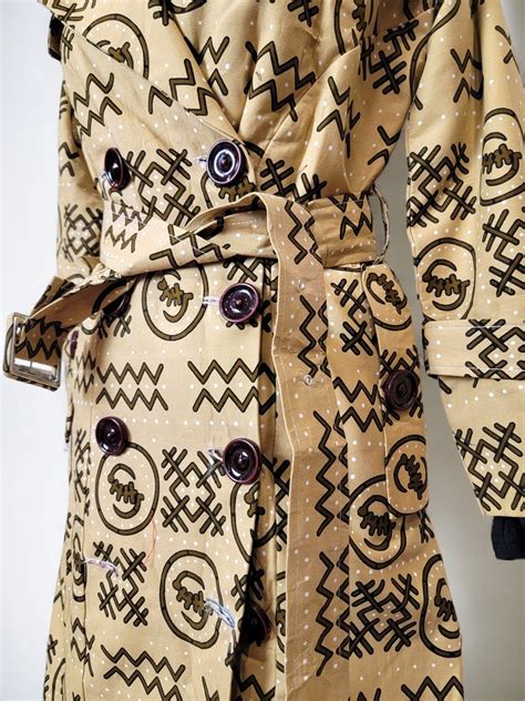 African Print Trench Coat Light Brown Ethnic By Kavooapparel Trench