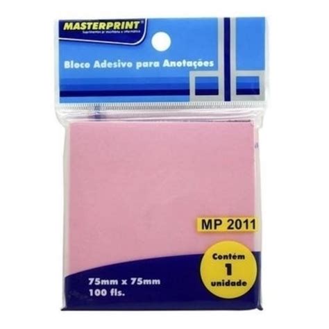 Bloco Adesivo Notas 75x75 Rosa 100 Fls Masterprint Shopee Brasil