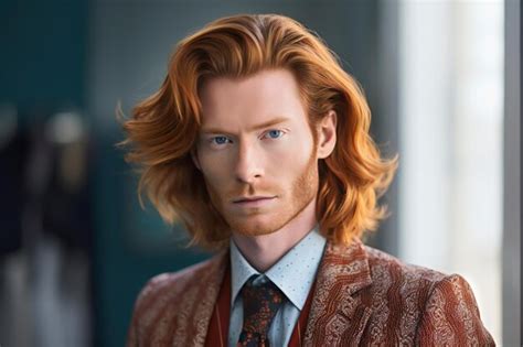 Premium Photo Portrait Of A Handsome Young Man With Red Hair And Blue