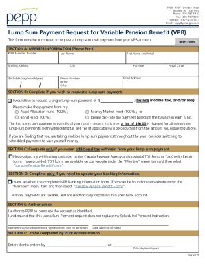 Fillable Online Lump Sum Payment Request For Variable Pension Benefit