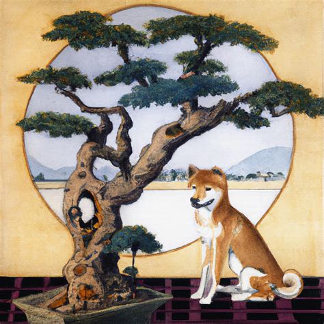 A Shibu Inu Next To Bonsai Ukiyo E Etsy