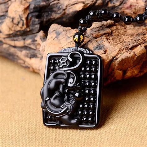 KYSZDL Natural Obsidian Sculpture Abacus Pixiu Pendant Men/Women Lucky Obsidian Crystal Pendant ...