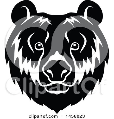 Clipart of a Black and White Bear Mascot Face - Royalty Free Vector ...