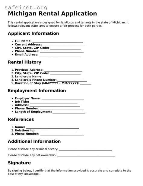 Free Michigan Rental Application PDF Template ≡ SafeInet