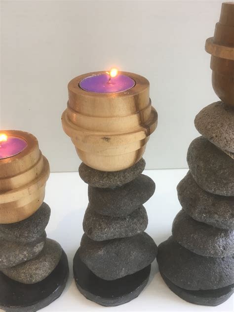 Set of 3 River Stone Candle Holders #10072 – Bali Mystique