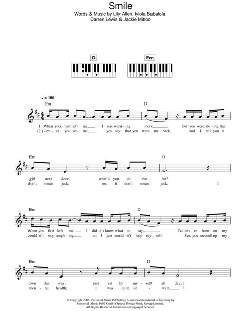 Smile by Lily Allen - Piano - Digital Sheet Music | Sheet Music Plus