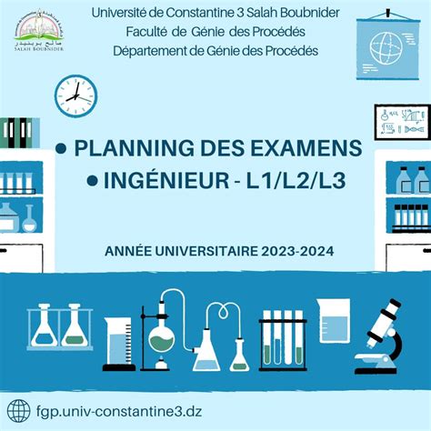 Planning des Examens S5 L3 Génie des Procédés 2023 2024 Faculté