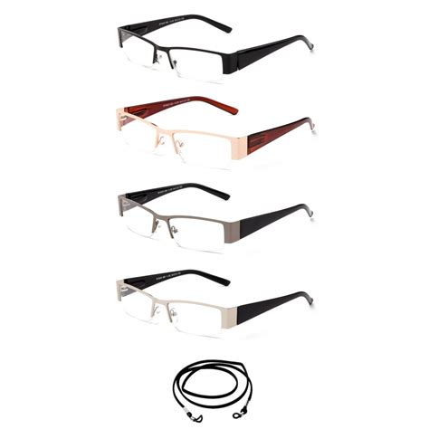 4 Pairsnewbee Fashion Stylish Mens Fashion Reading Glasses Half Frame High Quality Metal