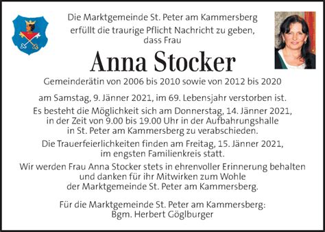 Traueranzeigen Von Anna Stocker Trauer Kleinezeitung At