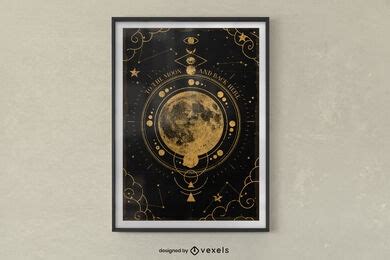 Moon Map Poster Design PSD Editable Template