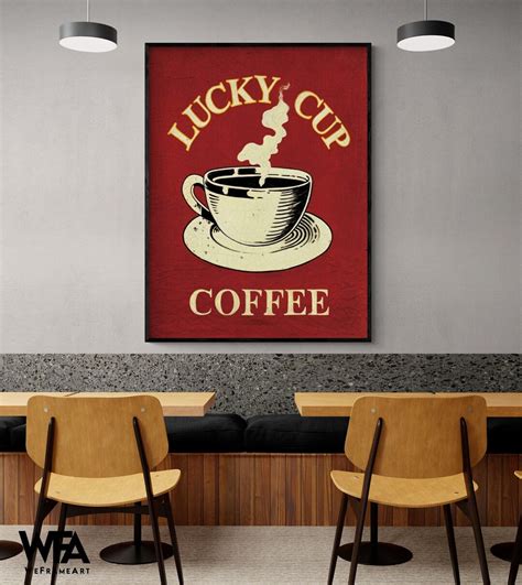 White Coffee Cup Poster Red Coffee Cafeteria Print Morning Coffee Shop Wall Art Coffee Lover