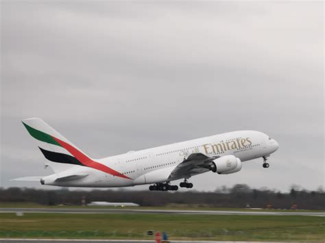 Emirates A380 taking off from Manchester, UK this afternoon. : r/aviation