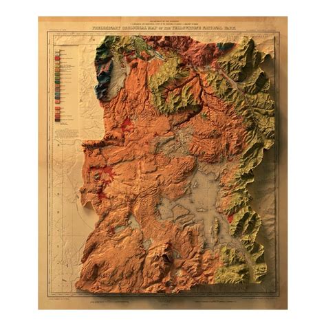 Yellowstone 1878 Shaded Relief Map Relief Map Yellowstone Map Map