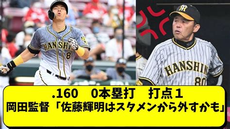 阪神 岡田監督が佐藤輝明のスタメン落ちを示唆。絶不調で大ブレーキ【阪神タイガース】 Youtube