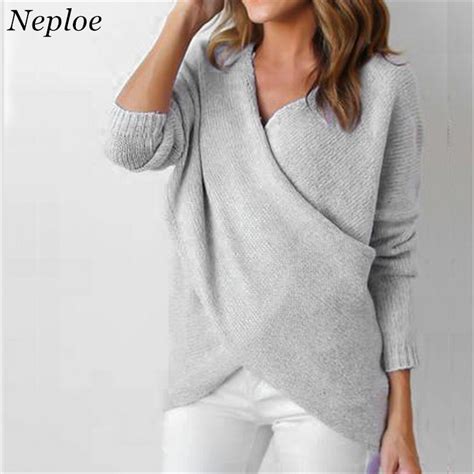 Neploe 2018ฤดูใบไม้ร่วงฤดูหนาวยุโรปอเมริกันใหม่vคอข้ามเสื้อกันหนาว