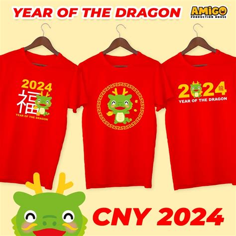 Jual Kaos Anak Dewasa Tema Imlek Sincia Dragon 2024 Baju Premium Couple