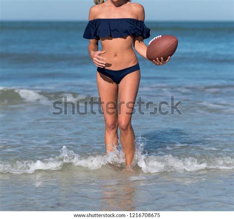 Gorgeous Model Bikini Holding Football Clearwater Stock Photo