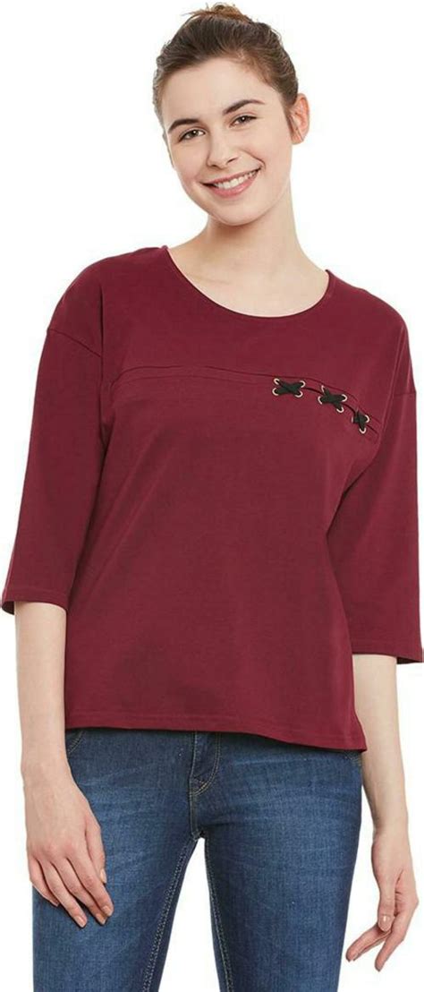 Buy Miss Chase Women Maroon Solid Cotton Single Top Online At Best Prices In India Jiomart