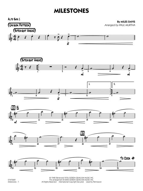 Milestones Arr Paul Murtha Alto Sax 1 By Miles Davis Jazz