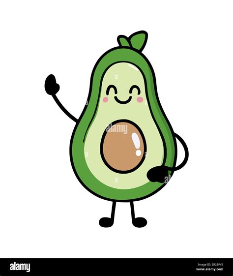 Cute Cartoon Avocado Character Vector Doodle Icon Stock Vector Image