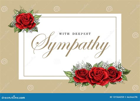 Condolences Sympathy Card Floral Red Roses Bouquet And Lettering Stock