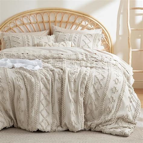 Amazon Bedsure Tufted Boho Comforter Set King Linen Boho Bedding