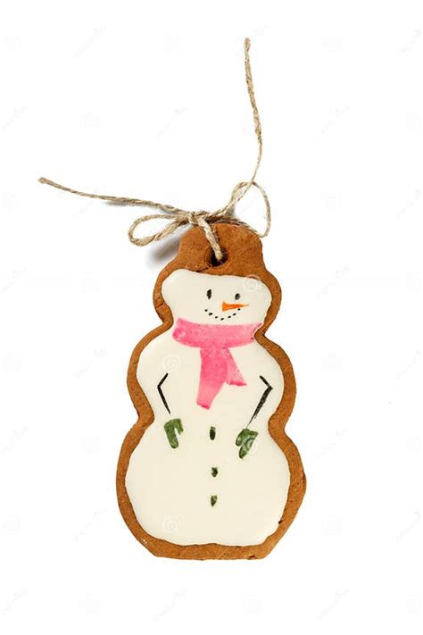 Traditional Iced Gingerbread Christmas Cookies Snowmen Isolated Stock