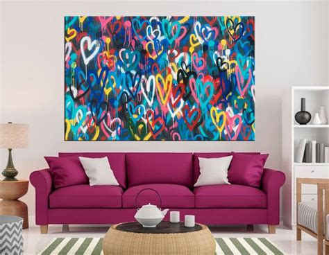 Banksy Hearts Wall Art Banksy Love Hearts Canvas Banksy Graffiti Art