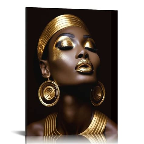 Jeuxus African American Canvas Wall Art Abstract Black And Golden Black