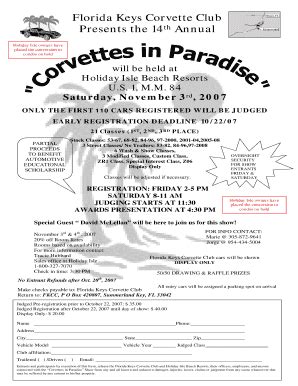 Fillable Online The Fkcc Corvettes In Paradise Registration Form Fax