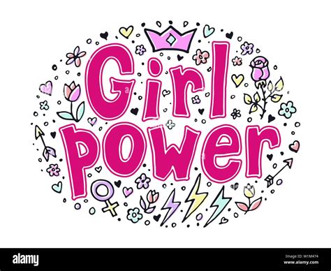 Girl Power Quote Grl Pwr Hand Drawn Set Feminism Lettering Womens