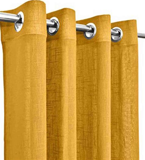 Buy Yellow Linen Semisheer Feet Eyelet Curtain Set Of By