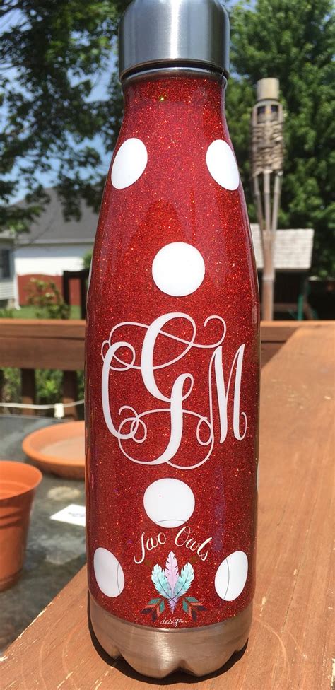 Glitter Stainless Steel Water Bottle 17 Oz Glittered Red White Dots