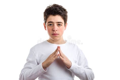 Hand Steeple Gesture by Caucasian Boy with Acne-prone Skin. Stock Photo ...