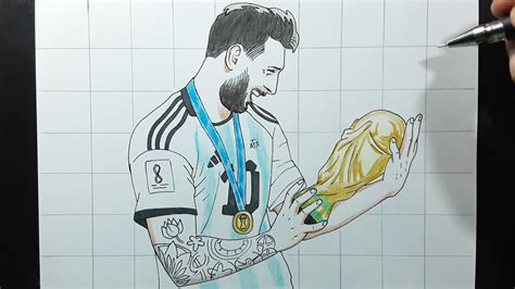 How To Draw Lionel Messi Holding World Cup Youtube