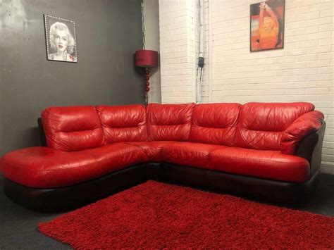 Gorgeous Dfs Real Leather Red Corner Sofa Delivery 🚚 Sofa Suite Couch