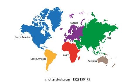 World Map Continent Different Color Isolated Stock Vector (Royalty Free ...