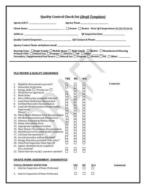 Quality Control Qc Checklist Template