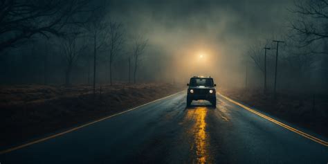 Lexica - Spooky dark road at night; one car 4x4; scary; realistic ...