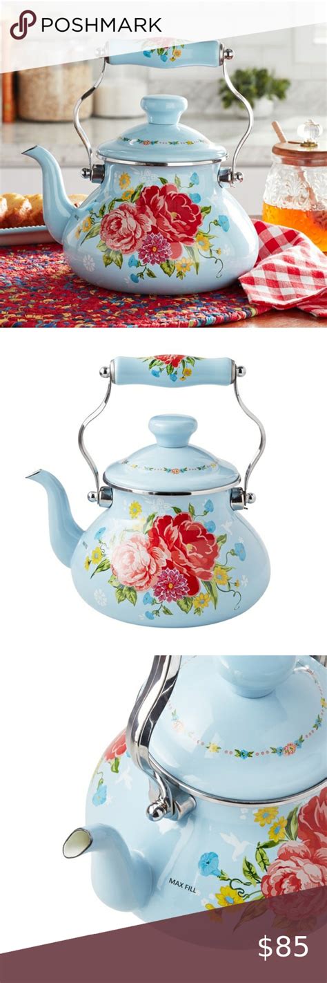 New Pioneer Woman Sweet Rose Quart Enamel On Steel Whistling