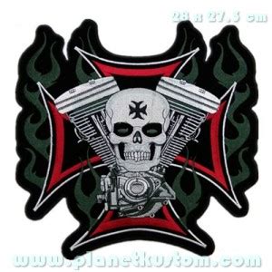 Patch Ecusson Skull Vtwin Biker Tete De Mort Flaming Iron Cross Grand