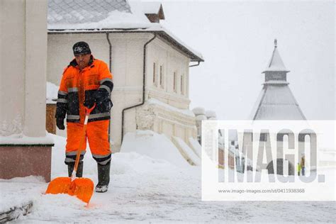 Russia Kazan February A Utility Worker Clears Snow At The