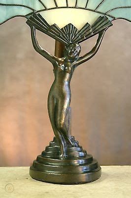 Winged Victory Vintage Art Deco Nude Lady Accent Lamp W Fan Shaped