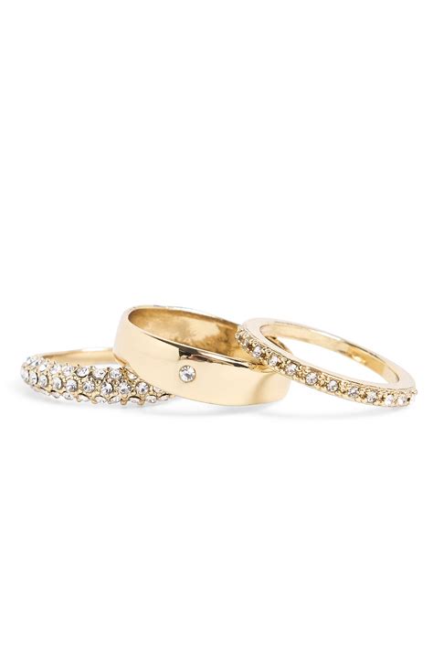 3-Pack Stone Detail Rings Gold | NA-KD