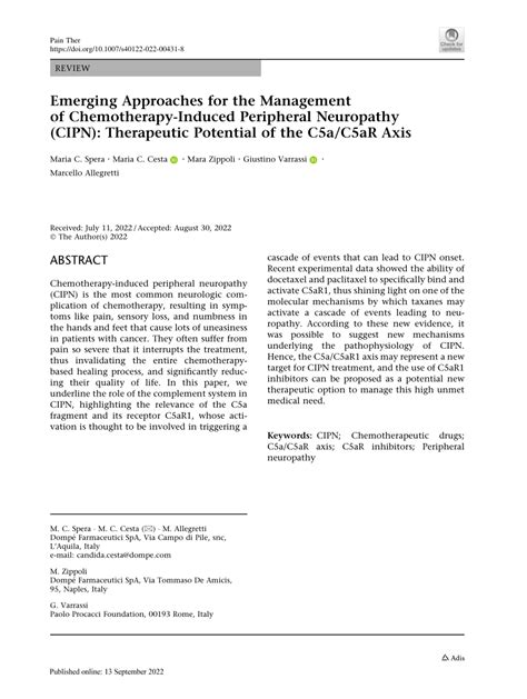 Pdf Emerging Approaches For The Management Of Chemotherapy Induced