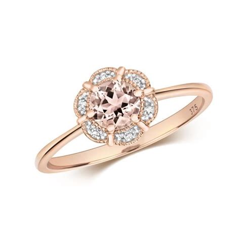 Bague Femme Or Rose 375 1000 Et Diamant Brillant HI I1 Avec Morganite