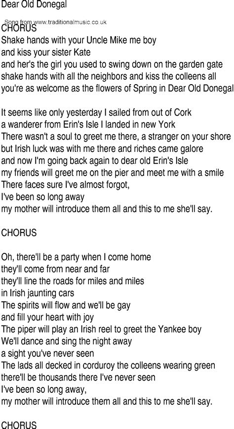 Irish Music Song And Ballad Lyrics For Dear Old Donegal