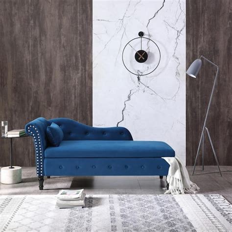 Blue 60 in. Velvet Roll Arm Indoor Chaise Lounge Tufted Storage Chaise ...