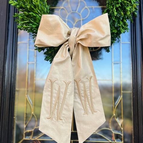 Wreath Sash With Monogram Wreath Bow Monogram Front Door Etsy