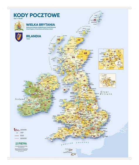 WIELKA BRYTANIA MAPA ŚCIENNA KODY POCZTOWE DROGI